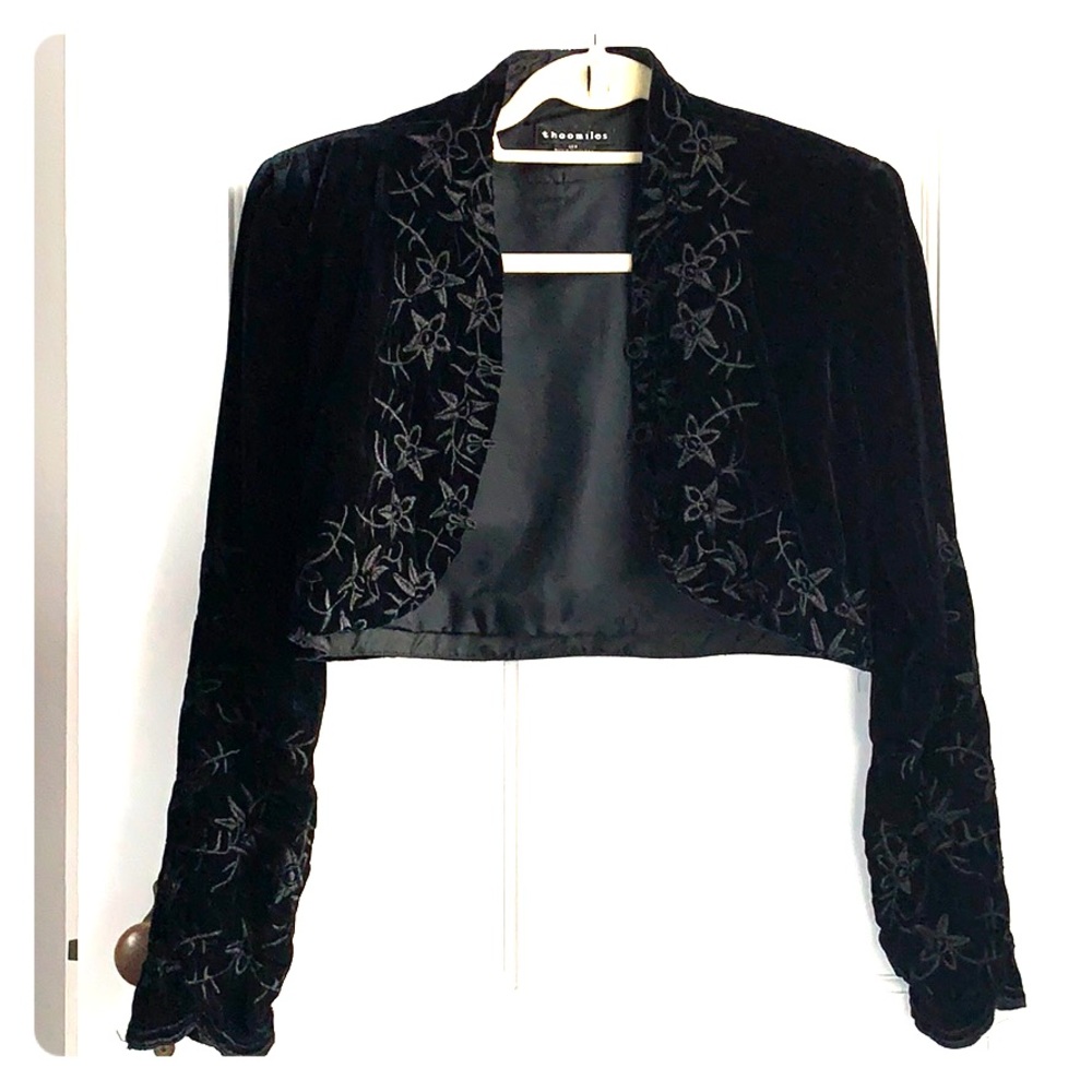 Black Embroidered Velour Bolero